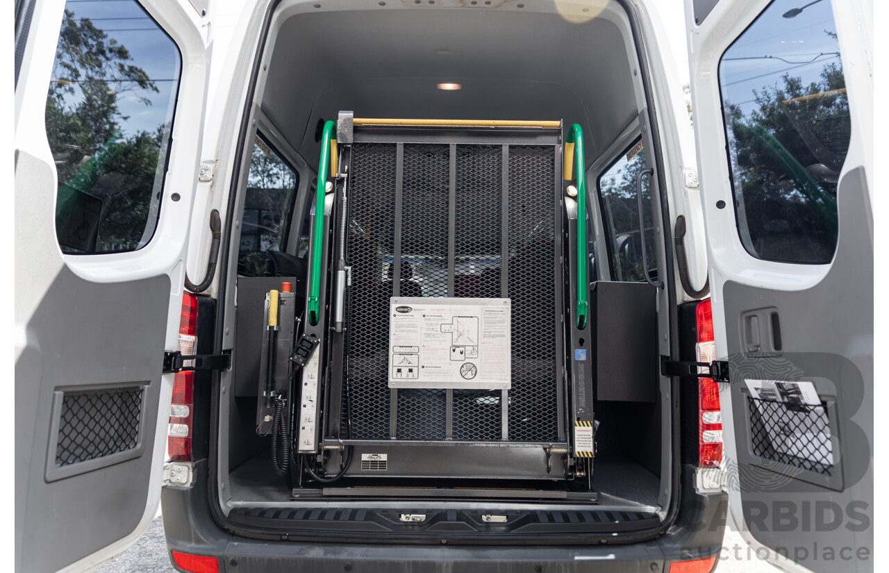 10/2014 Mercedes-Benz Sprinter 316CDI Extra Long High Roof (RWD) 906 MY14 3d Van Arctic White Turbo Diesel 2.1L - 7 Seater Custom Wheelchair Lift