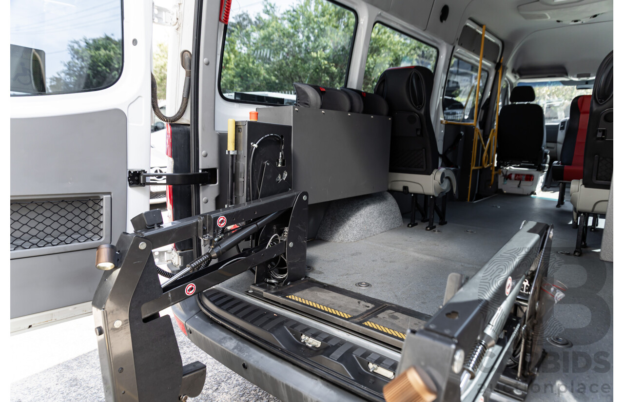 10/2014 Mercedes-Benz Sprinter 316CDI Extra Long High Roof (RWD) 906 MY14 3d Van Arctic White Turbo Diesel 2.1L - 7 Seater Custom Wheelchair Lift