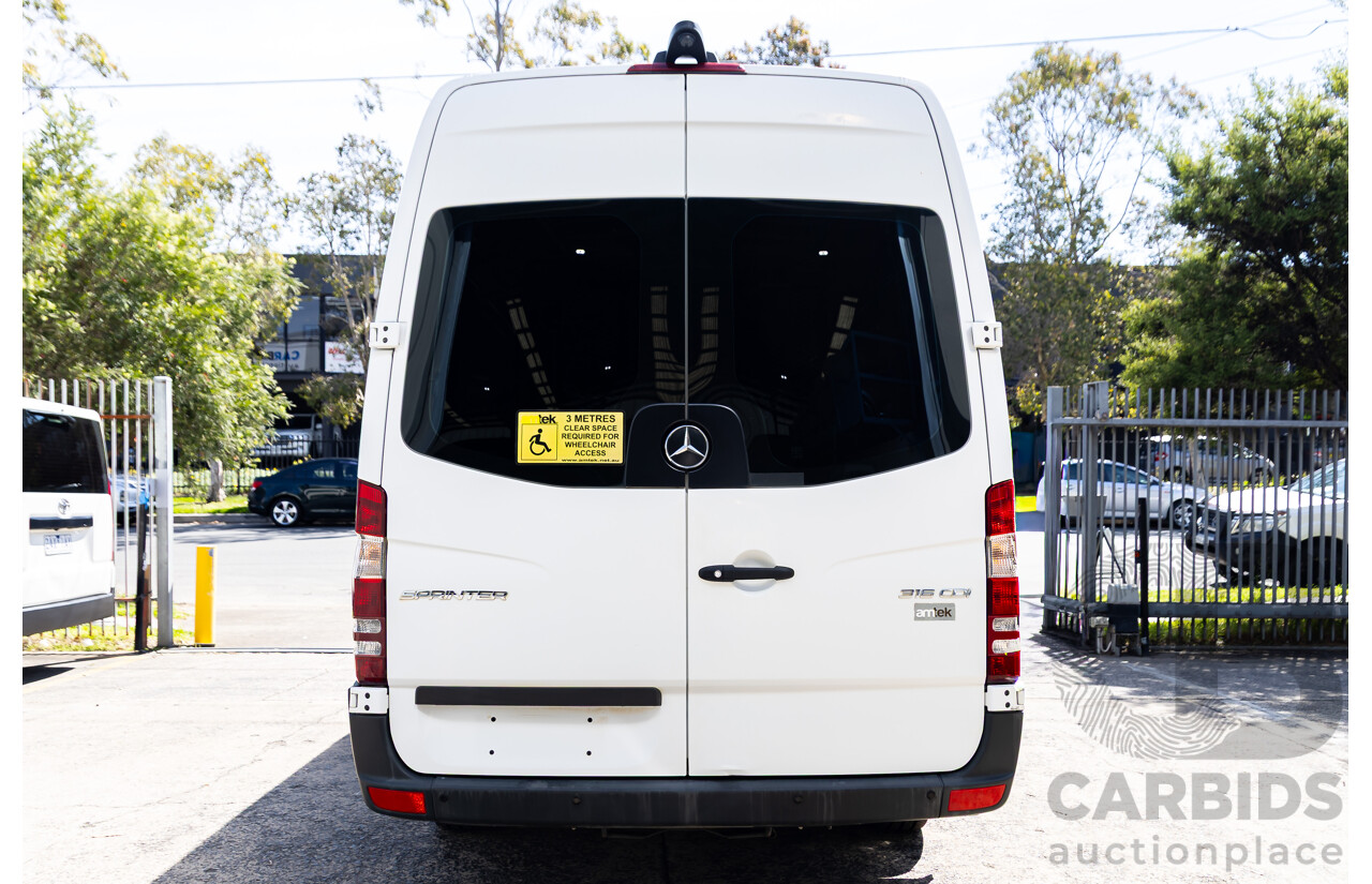 10/2014 Mercedes-Benz Sprinter 316CDI Extra Long High Roof (RWD) 906 MY14 3d Van Arctic White Turbo Diesel 2.1L - 7 Seater Custom Wheelchair Lift