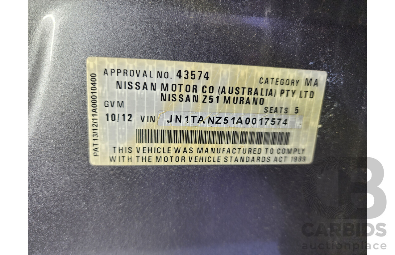 10/2012 Nissan Murano ST Z51 MY12 4d Wagon Grey 3.5L