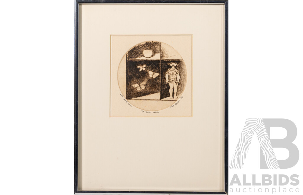 Paul Relmar, (20th Century), The Dolls House, Lovely Original Miniature Circular Etching, 36 x 28 cm (frame)