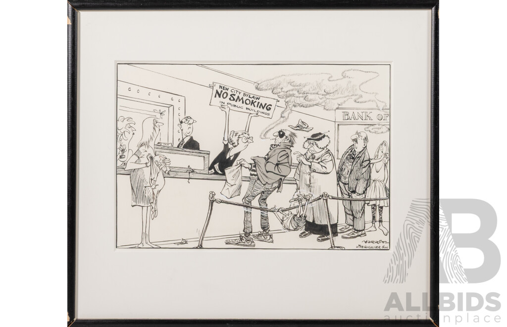 Len Norris, (20th Century, Canadian, 1913-1997), No Smoking..., I'll Show You... & a Lovely Pub?, Trio of Framed Original Vancouver Sun Cartoon Prints, 35 x 40 cm (frames) (3)