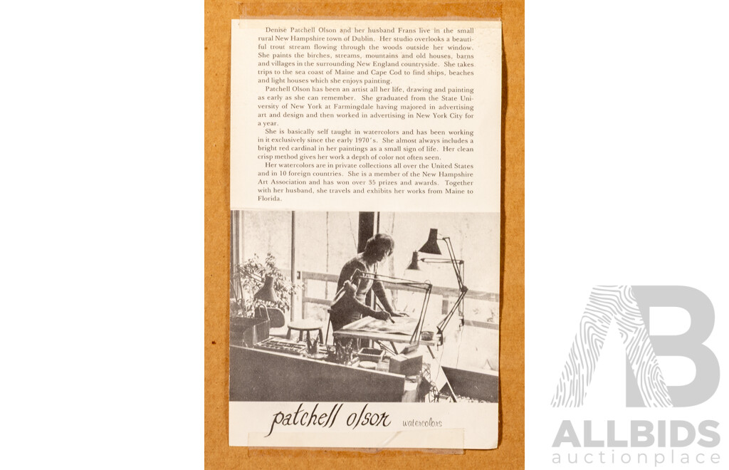 Denise Patchell Olsen, (20th Century, American, 1938-2005), Snowy Village Church, Lovely Original Watercolour, 52 x 82 cm (frame)