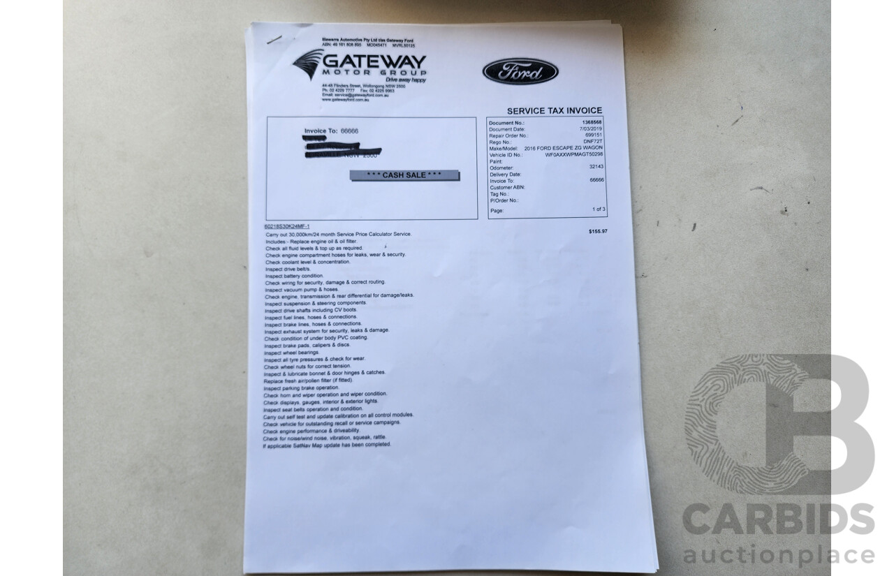 2/2017 Ford Escape ZG Trend 4d Wagon White 1.5L
