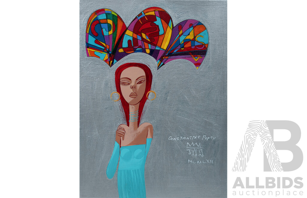 POPOV, Constantine (Swiss/Australian b.1962) The Teal Dress Acrylic on Linen 