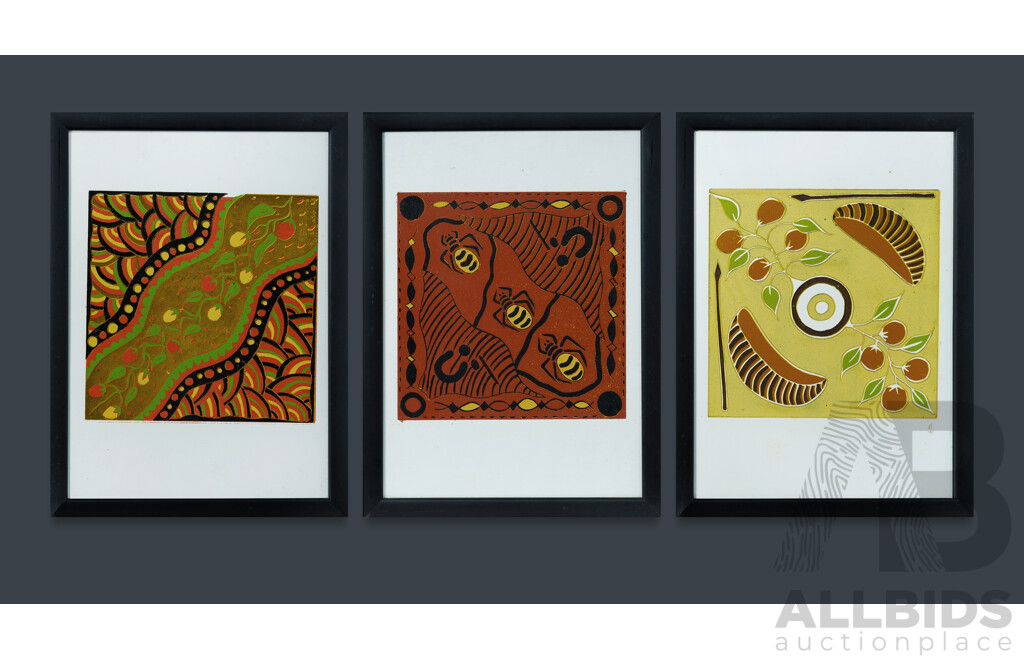 Aboriginal School (3) Screen Prints, Central Desert Motifs 