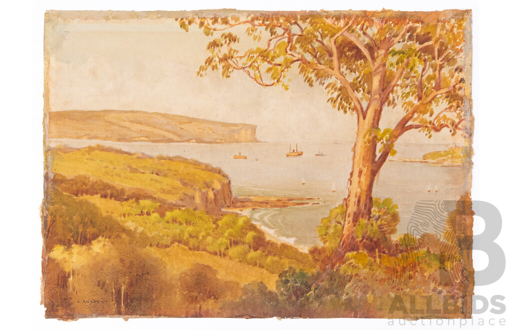 Gerald Ansdell, (19/20th Centuries, British-Born Australian, 1880-1972), View to North Head, Sydney Harbour, Original Watercolour, 28 x 39 cm (sheet) (unframed)
