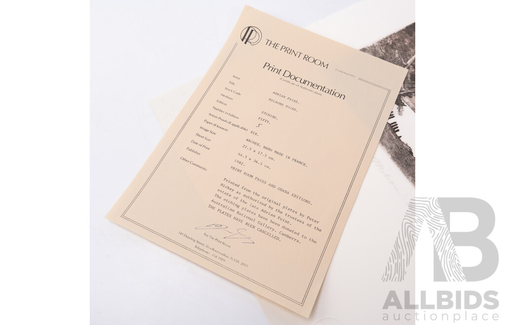 Adrian Feint, (20th Century, Austrailan, 1894-1971), Milson's Point (1982), Original Limited Edition 5 of 50 Etching, 44.5 x 35 cm (sheet)