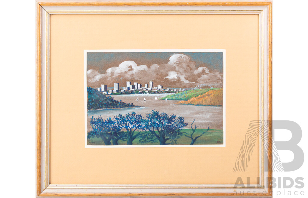 Harold Day, (20th Century, British, 1924-1988), Sydney Harbour, Original Gouache on Brown Paper, 32 x 38 cm (frame)