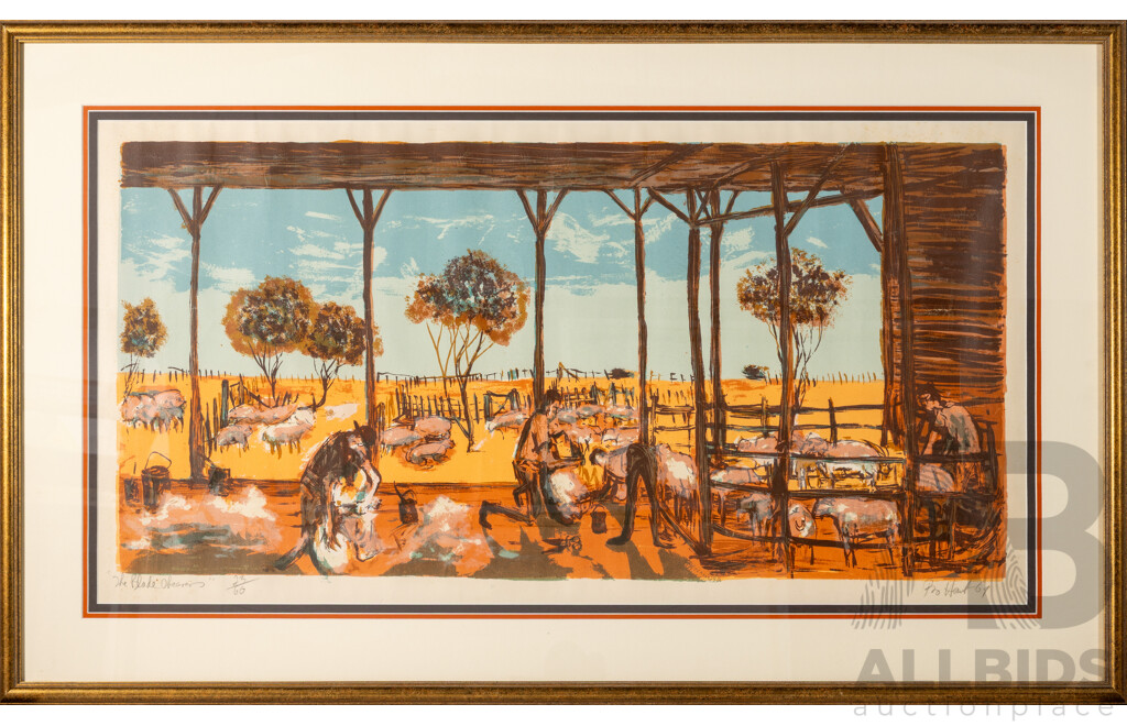 Pro Hart (20th Century, Australian, 1928-2006) 'The Blade Shearer's,' 1969.Editioned Screenprint 23/60, 72 x 107 cm