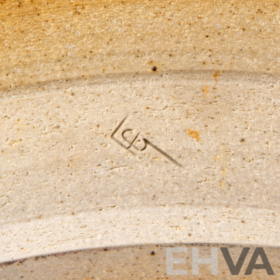 Large Stoneware Charger Brushed Iron and Ash Landscape Design to Centre.