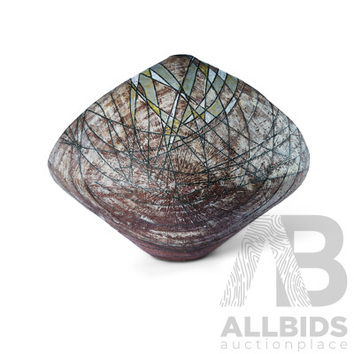 Terracotta Ovoid Sculpture Painted and Incised Modernist Decoration, C.1960s and Possibly Italian
