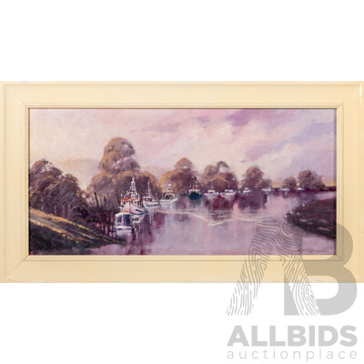 A. Frazer (20th Century). Moored Fishing Boats, Original Oil on Board, 39 x 40 cm (frame)