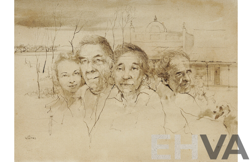 LYONS, W R (Mike) (1930-1985) 'Characters from Charters Towers' Pen & Wash 