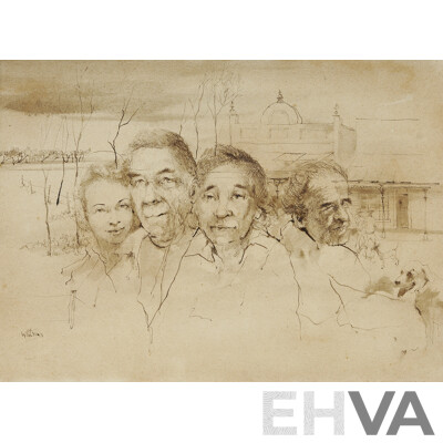 LYONS, W R (Mike) (1930-1985) 'Characters from Charters Towers' Pen & Wash 