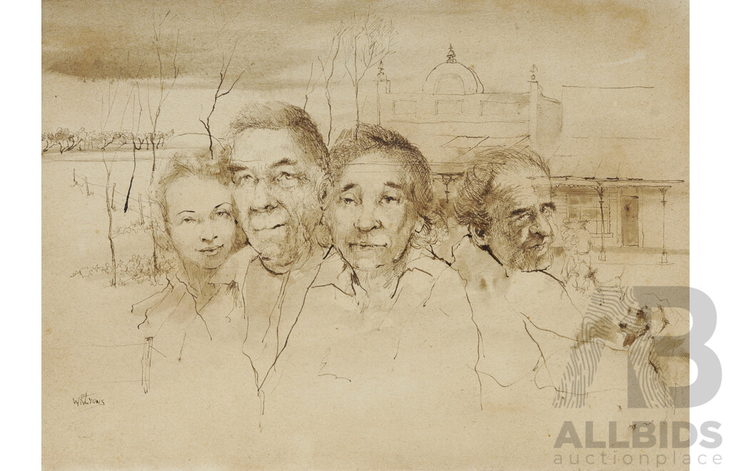 LYONS, W R (Mike) (1930-1985) 'Characters from Charters Towers' Pen & Wash 