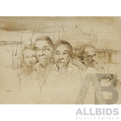 LYONS, W R (Mike) (1930-1985) 'Characters from Charters Towers' Pen & Wash 