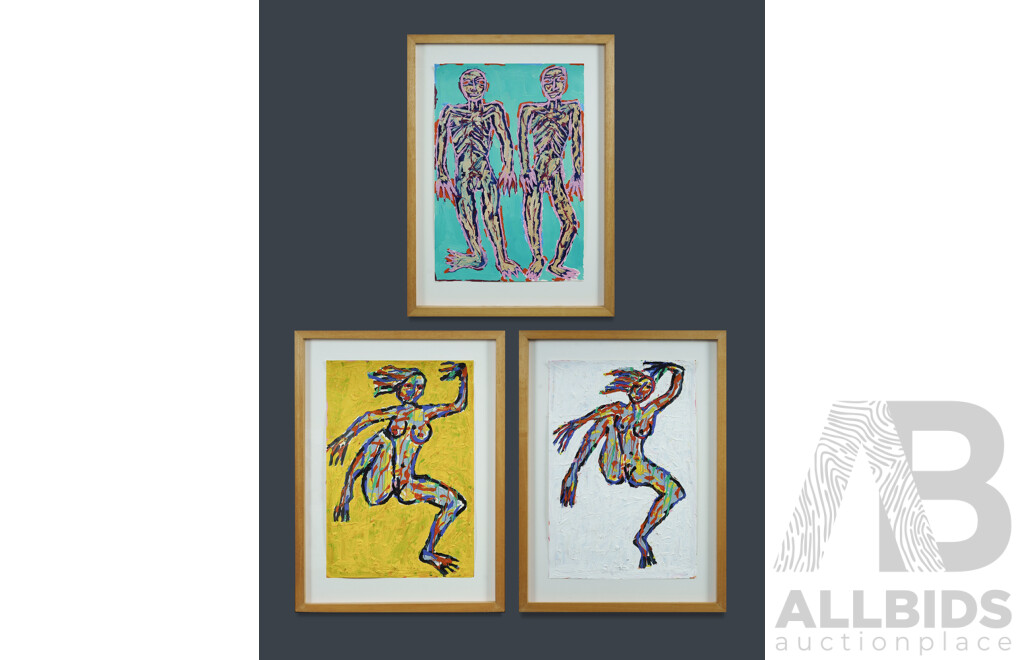 JUDD, Craig (b.1957) (3) 'Male Figures,' 1985; 'Bacchante III', 1987; and 'Bacchante IV,' 1987. Acrylic on Paper (3) 