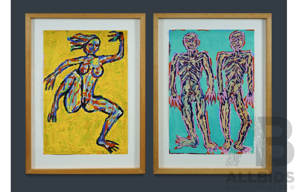 JUDD, Craig (b.1957) (3) 'Male Figures,' 1985; 'Bacchante III', 1987; and 'Bacchante IV,' 1987. Acrylic on Paper (3) 