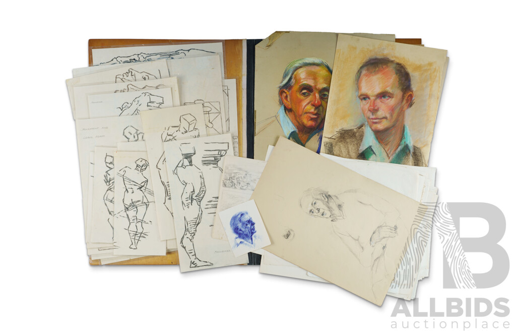 Joshua Smith, (20th Century, Australian, 1905-1995),  Portfolio and Teaching Aids in Wooden Folio Containing Numerous Drawings From the Studio of Joshua Smith, 77 x 57 cm (portfolio dimensions)
