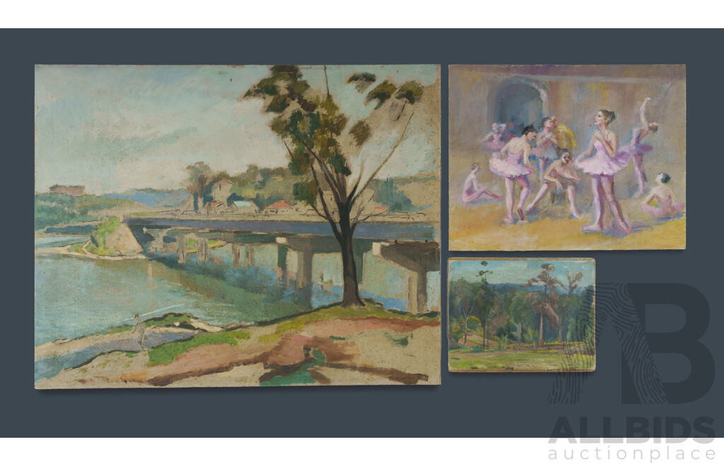 Joshua Smith, (20th Century, Australian, 1905-1995)  River (unfinished) (61x76cm); Portrait of Young Lady (61x51cm) and Four More, Collection of Six Wonderful Original Oil on Boards (6)