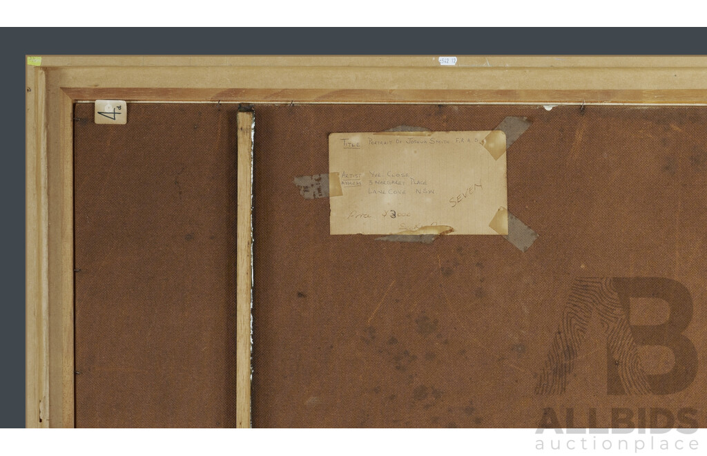 CLOSE, Yve (1930-2023) Portrait of Joshua Smith, 1985. Oil on Board 