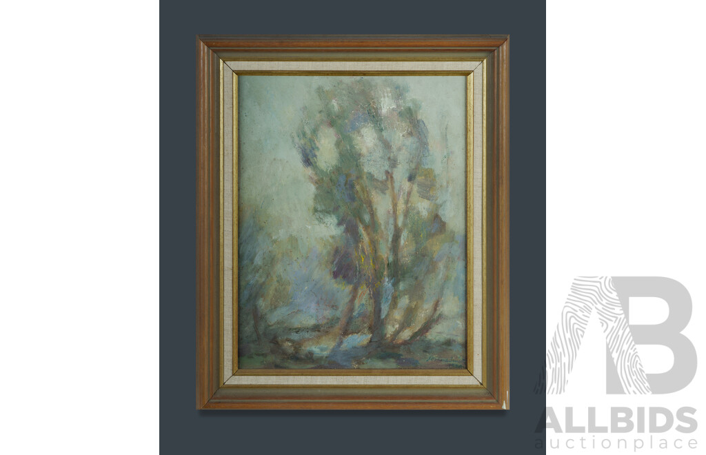 SMITH, Joshua (1905-1995) Hazy Light Through Trees, 1970. Oil on Canvas on Board 