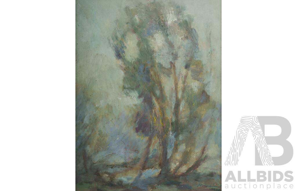 SMITH, Joshua (1905-1995) Hazy Light Through Trees, 1970. Oil on Canvas on Board 