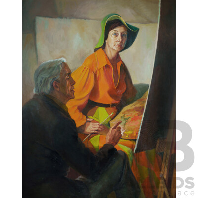 Yve Close, (20th Century, Australian, 1930-2023), Double Self Portrait of Yves Close with Joshua Smith (1980), Oil on Board, 150 x 121 cm