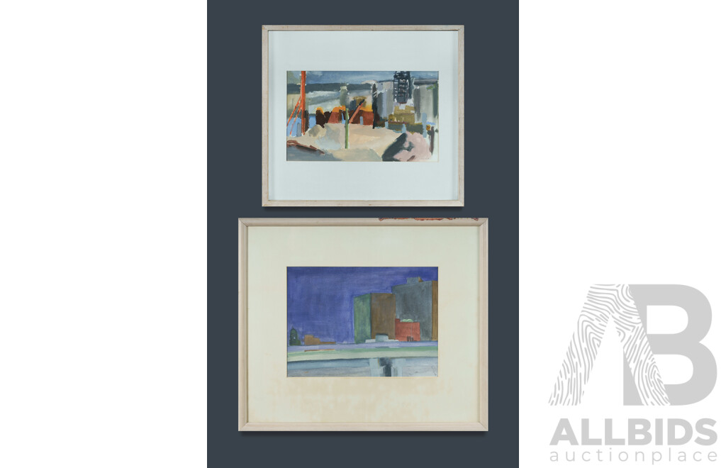 Van Den BERG, Jelle (b.1959) (2) View to the Bridge, initialled lower right (20x34cm); City Flyover, no signature apparent (25.5x35cm) Both circa 1989. Ex Union Street Gallery, Sydney. W/Clr & Gouache (2)