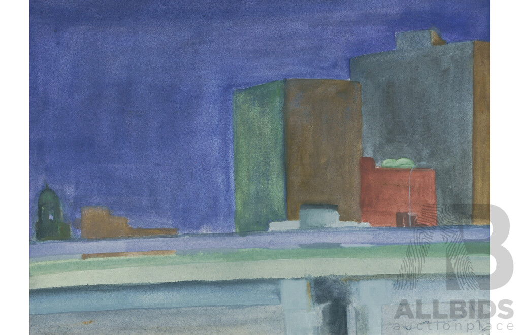 Van Den BERG, Jelle (b.1959) (2) View to the Bridge, initialled lower right (20x34cm); City Flyover, no signature apparent (25.5x35cm) Both circa 1989. Ex Union Street Gallery, Sydney. W/Clr & Gouache (2)