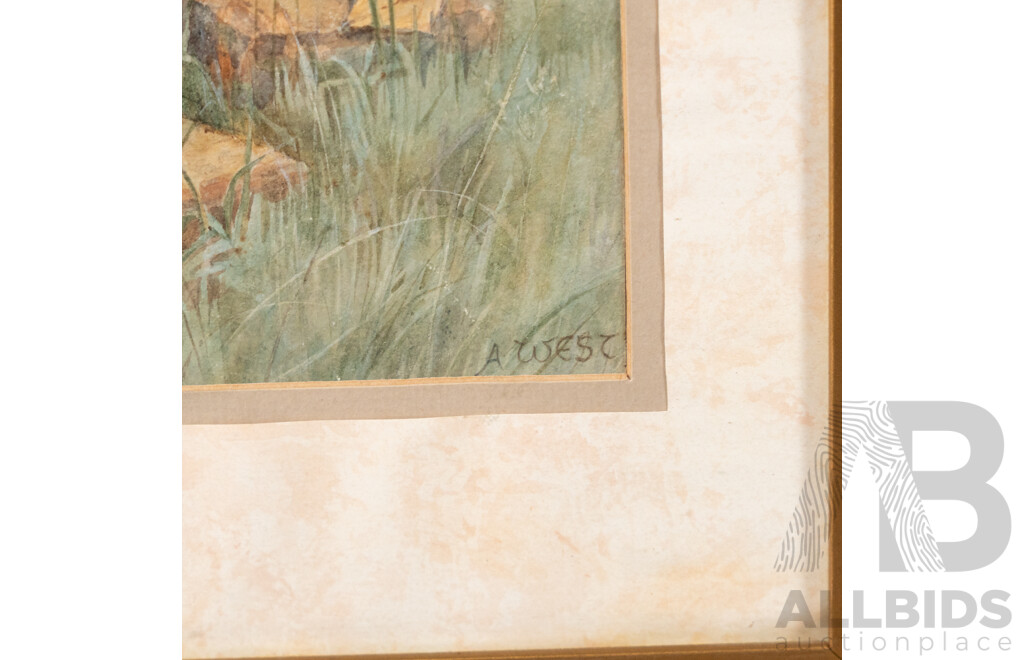 A. West, (20th Century), Five Ducklings, Wooden Tub & Toy Duck, Sweet Vintage Watercolour, 34 x 44 cm (frame)