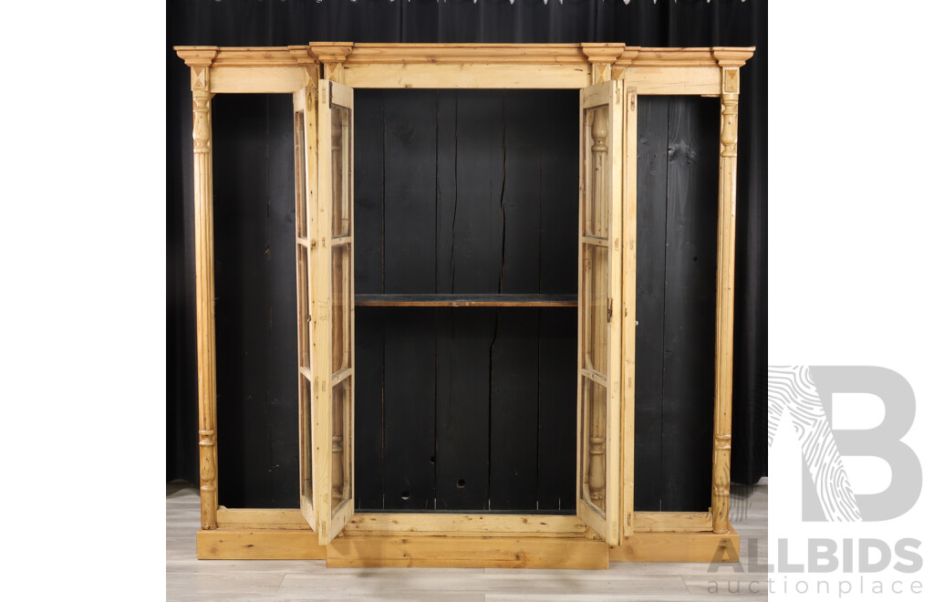 Baltic Pine Three Section Bookcase with Glazed Doors