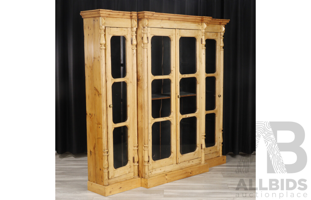 Baltic Pine Three Section Bookcase with Glazed Doors