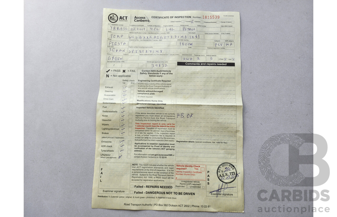 2/2009 Ford Fiesta CL WS 3d Hatchback Green 1.4L