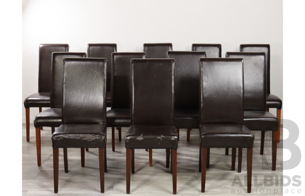 Large Timber Dining Table with 12 Leatherette Chairs