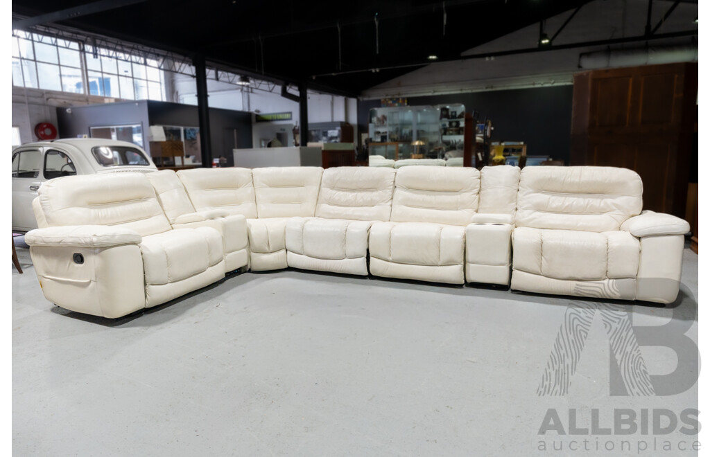 Large White Leather Seven Piece Corner Lounge by Cheers Furniture