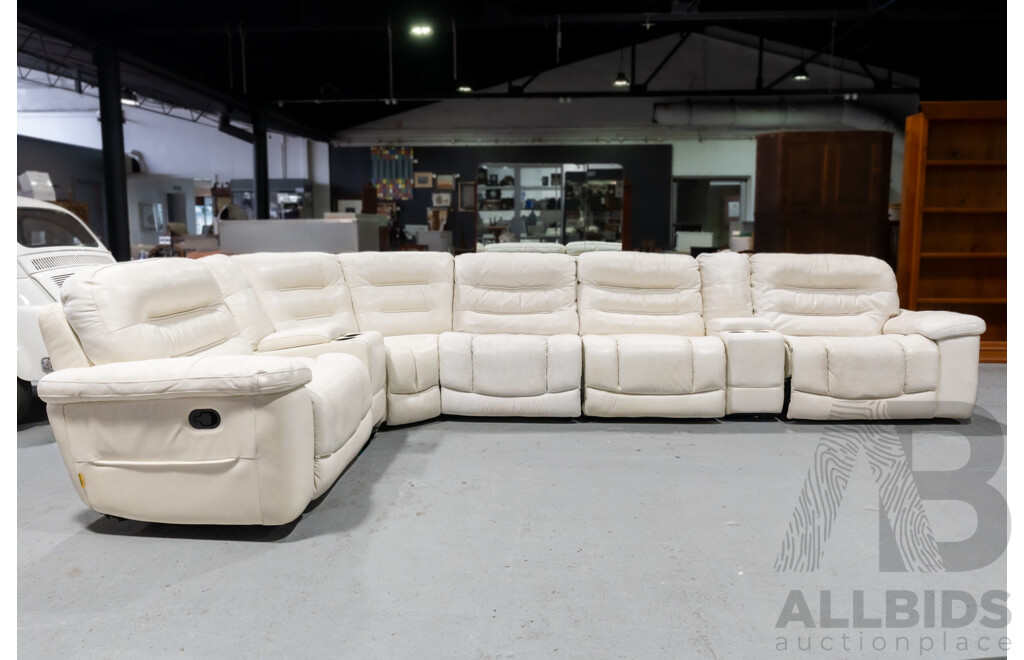 Large White Leather Seven Piece Corner Lounge by Cheers Furniture