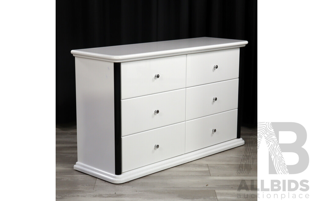 Modern White Low Lying Chest of Six Drawers by Accolade Furniture