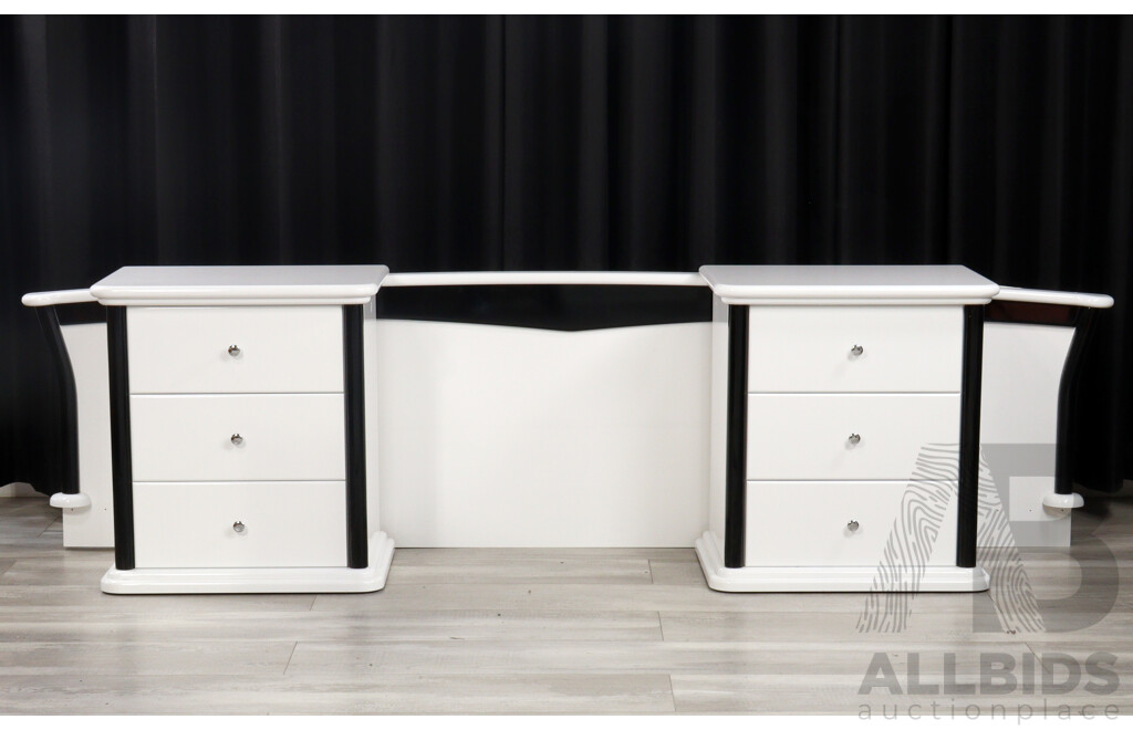 Pair of White Three Drawer Bedside Chests with Headboard by Accolade Furniture