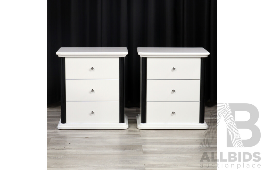 Pair of White Three Drawer Bedside Chests with Headboard by Accolade Furniture