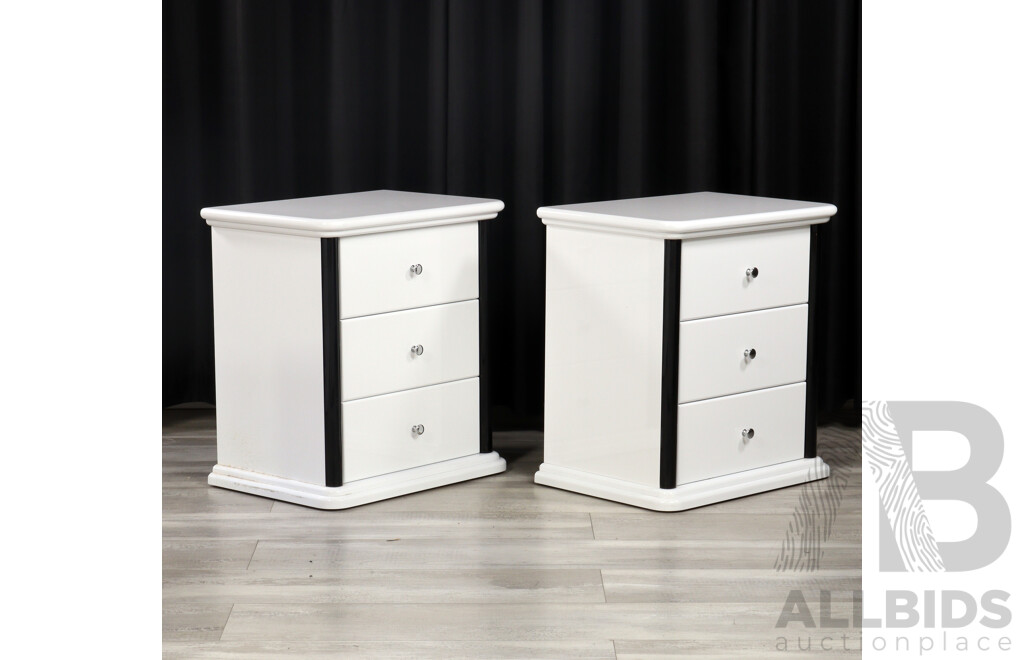 Pair of White Three Drawer Bedside Chests with Headboard by Accolade Furniture