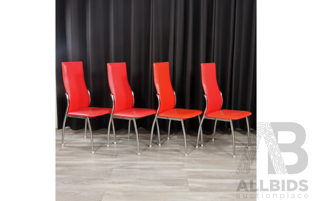 Modern Glass Top Table with Four Leatherette Upholstered Chairs