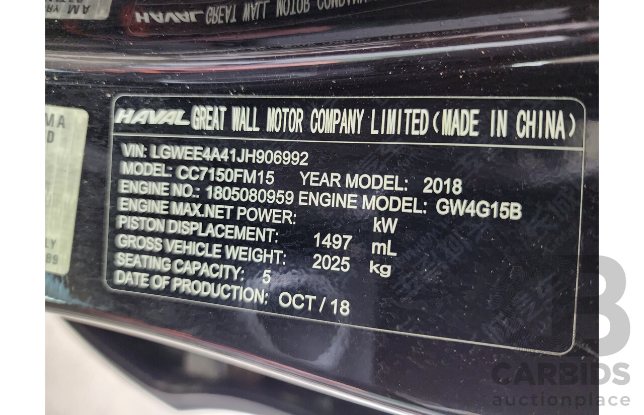 1/2019 Haval H2 Luxury (4x2)  4d Wagon Black 1.5L