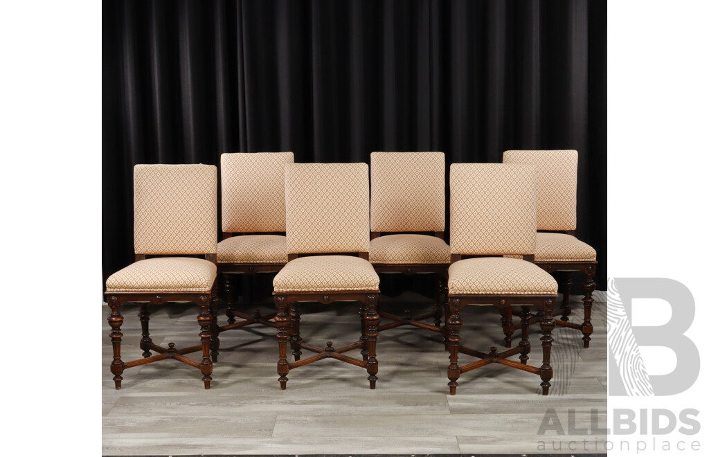 Good Set of Six French Walnut Upholstered Dining Chairs