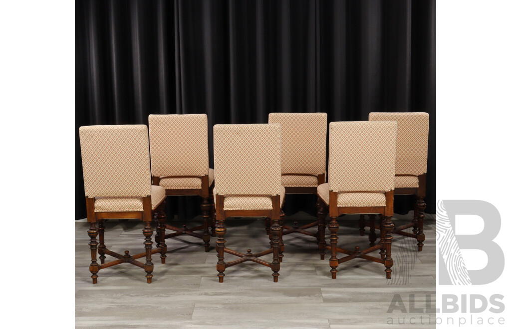 Good Set of Six French Walnut Upholstered Dining Chairs