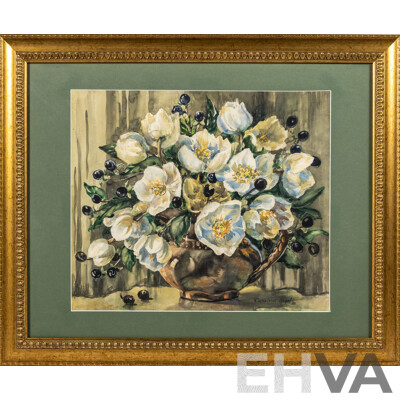 Caroline Herd, (20th Century), Flowers and Berries,  Wonderful Original Watercolour, 48 x 58 cm (frame) Caroline Herd, (20th Century), Flowers and Berries,  Wonderful Original Watercolour, 48 x 58 cm (frame)