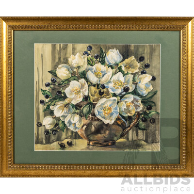 Caroline Herd, (20th Century), Flowers and Berries,  Wonderful Original Watercolour, 48 x 58 cm (frame) Caroline Herd, (20th Century), Flowers and Berries,  Wonderful Original Watercolour, 48 x 58 cm (frame)