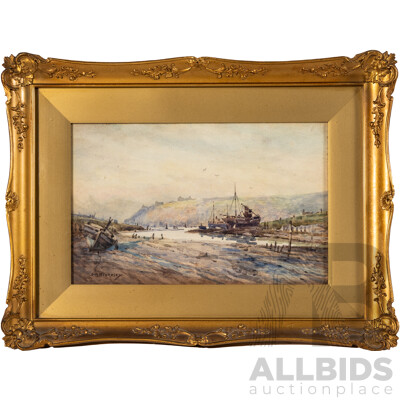 John Harold Blakeley (19/20th Centuries, British, 1887-1978), Whitby, Lovely Antique Original Watercolour, 35 x 47 cm (frame)