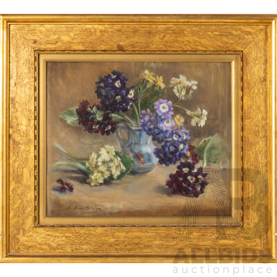 A. Dove Wilson, (19th Century, British), Still Life - Flowers in Vase, Beautiful Original Antique Oil on Canvas Cloth, 47 x 54 cm (frame)